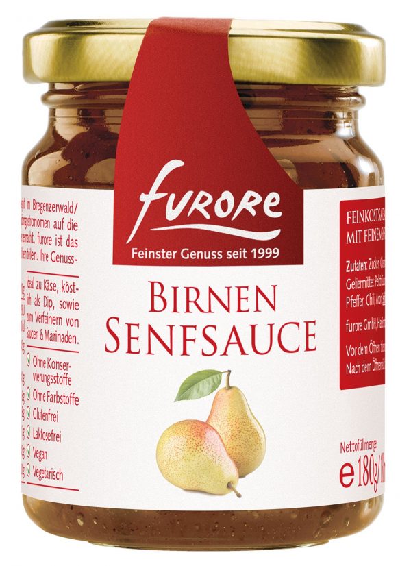 Artikel-Nr. 8470<br>FURORE BIRNEN SENFSAUCE GLAS, Feinkostsauce aus Österreich, 180 g